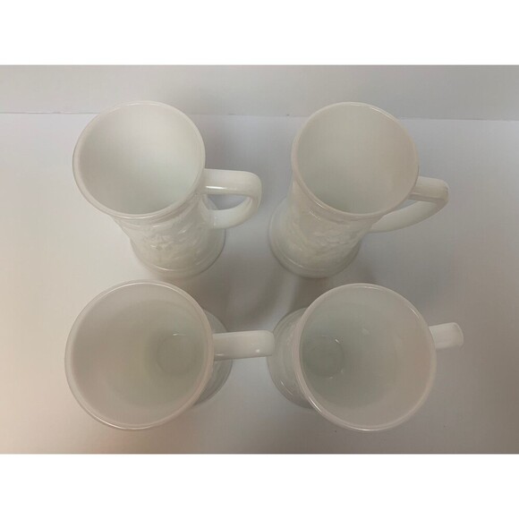 Vintage Federal White Milk Glass Beer Stein Mug Tankard Tavern Scene Set (4) - Picture 2 of 8